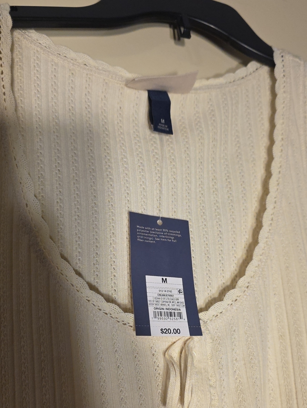 Universal Thread Cream Ribbed Button-Front Tank with Tie - Picture 3 of 7